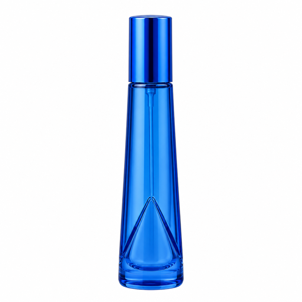 50ml Cylindrical Blue Perfume Bottle - White Background