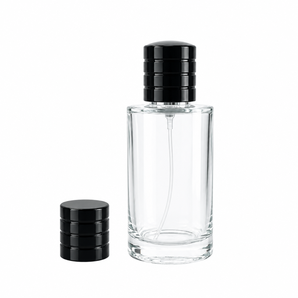 60ml Clear Perfume Bottle with Black Lid - White Background