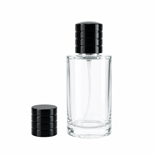 60ml Clear Perfume Bottle with Black Lid - White Background